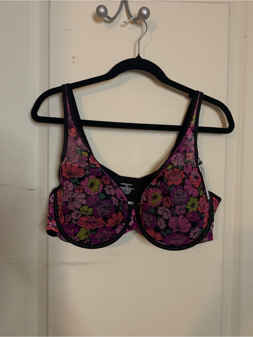NWT Curvy Couture Floral Underwire Bra with Pink & Purple Bloom Print Sz 42C
